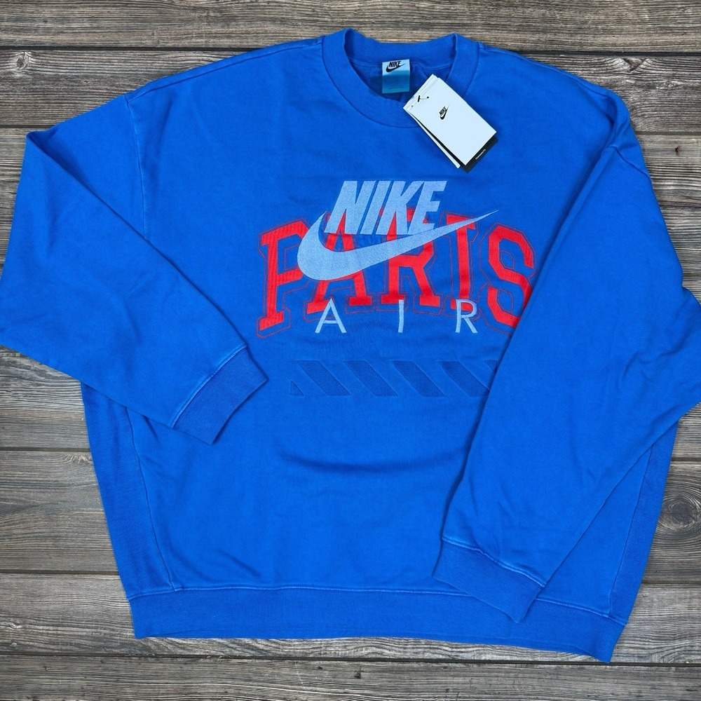 Nike Air Paris Fleece Crew Sweatshirt Royal‎ Blue Size Medium HQ1103-480 NEW $95